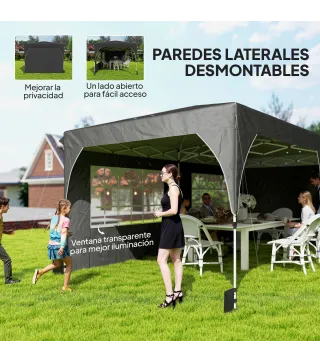 Carpa Plegable 6x3 m con Tiras Reflectantes UPF 50+ Fácil Montaje Sistema Central de Bloqueo Impermeable Gris Oscuro