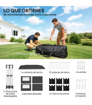 Carpa Plegable 6x3 m con Tiras Reflectantes UPF 50+ Fácil Montaje Sistema Central de Bloqueo Impermeable Gris Oscuro