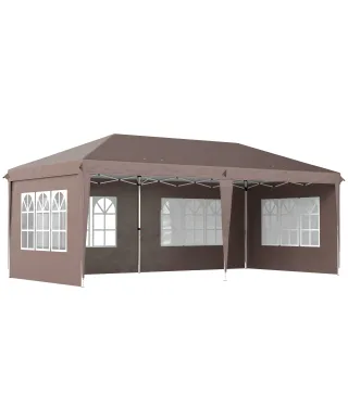 Carpa Plegable 6x3 m Pop-up con 4 Laterales Desmontables Cenador de Jardín con 4 Ventanas y Bolsa de Transporte Café