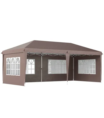 Carpa Plegable 6x3 m Pop-up con 4 Laterales Desmontables Cenador de Jardín con 4 Ventanas y Bolsa de Transporte Café