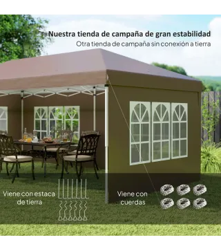 Carpa Plegable 6x3 m Pop-up con 4 Laterales Desmontables Cenador de Jardín con 4 Ventanas y Bolsa de Transporte Café