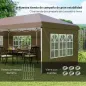 Carpa Plegable 6x3 m Pop-up con 4 Laterales Desmontables Cenador de Jardín con 4 Ventanas y Bolsa de Transporte Café