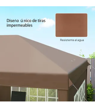 Carpa Plegable 6x3 m Pop-up con 4 Laterales Desmontables Cenador de Jardín con 4 Ventanas y Bolsa de Transporte Café