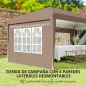 Carpa Plegable 6x3 m Pop-up con 4 Laterales Desmontables Cenador de Jardín con 4 Ventanas y Bolsa de Transporte Café