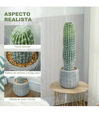 Cactus Artificial 66 cm, Planta Artificial Decorativa con Maceta para Decoración del Interior Verde