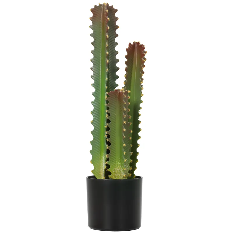 Cactus Artificial 66 cm Planta Artificial Decorativa con Maceta y 3 Hojas para Decoración del Interior Verde