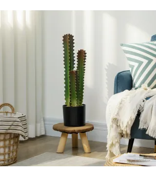Cactus Artificial 66 cm Planta Artificial Decorativa con Maceta y 3 Hojas para Decoración del Interior Verde