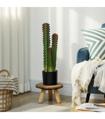 Cactus Artificial 66 cm Planta Artificial Decorativa con Maceta y 3 Hojas para Decoración del Interior Verde