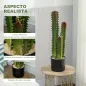 Cactus Artificial 66 cm Planta Artificial Decorativa con Maceta y 3 Hojas para Decoración del Interior Verde