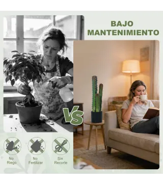 Cactus Artificial 66 cm Planta Artificial Decorativa con Maceta y 3 Hojas para Decoración del Interior Verde