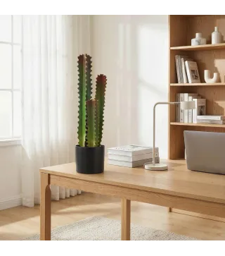 Cactus Artificial 66 cm Planta Artificial Decorativa con Maceta y 3 Hojas para Decoración del Interior Verde