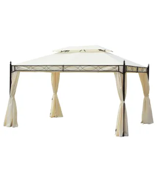 Cenador de Jardín 4x3m con Doble Techo Estructura de Acero Anti-UV para Exterior Patio 400x300x280 cm Crema