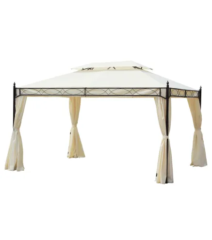 Cenador de Jardín 4x3m con Doble Techo Estructura de Acero Anti-UV para Exterior Patio 400x300x280 cm Crema