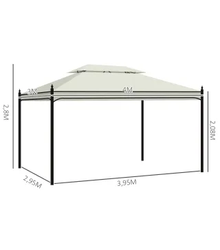 Cenador de Jardín 4x3m con Doble Techo Estructura de Acero Anti-UV para Exterior Patio 400x300x280 cm Crema