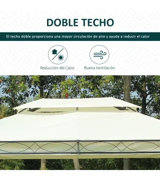 Cenador de Jardín 4x3m con Doble Techo Estructura de Acero Anti-UV para Exterior Patio 400x300x280 cm Crema