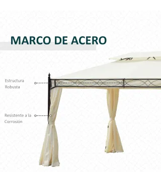 Cenador de Jardín 4x3m con Doble Techo Estructura de Acero Anti-UV para Exterior Patio 400x300x280 cm Crema