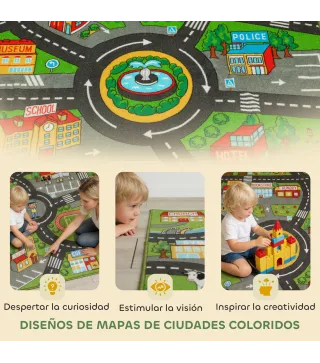 Alfombra Infantil Carretera de Ciudad 200x150 cm Alfombra Educativa Antideslizante para Gateo y Jugar con Coches