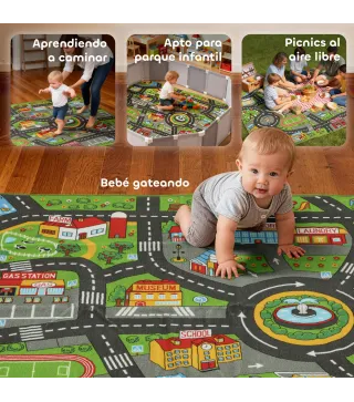 Alfombra Infantil Carretera de Ciudad 200x150 cm Alfombra Educativa Antideslizante para Gateo y Jugar con Coches