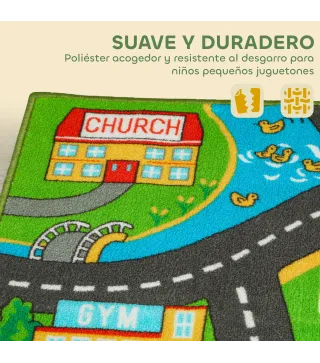 Alfombra Infantil Carretera de Ciudad 200x150 cm Alfombra Educativa Antideslizante para Gateo y Jugar con Coches