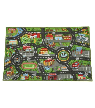 Alfombra Infantil Carretera de Ciudad 160x100 cm Alfombra Educativa Antideslizante para Gateo y Jugar con Coches