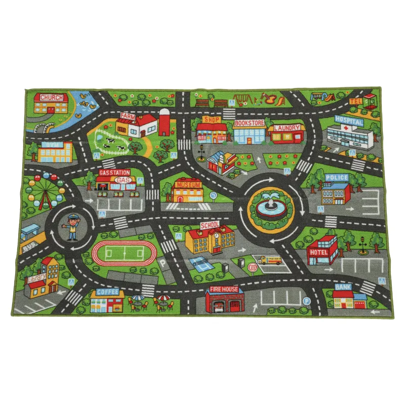 Alfombra Infantil Carretera de Ciudad 160x100 cm Alfombra Educativa Antideslizante para Gateo y Jugar con Coches