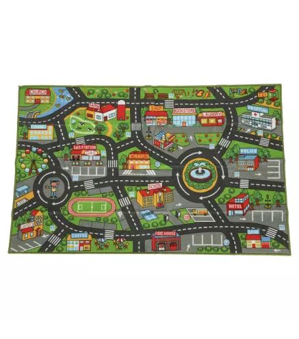 Alfombra Infantil Carretera de Ciudad 160x100 cm Alfombra Educativa Antideslizante para Gateo y Jugar con Coches