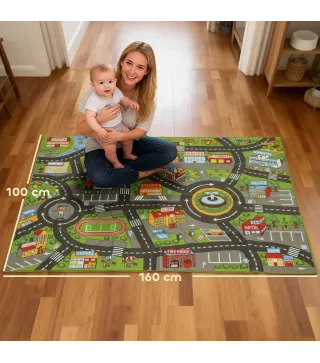 Alfombra Infantil Carretera de Ciudad 160x100 cm Alfombra Educativa Antideslizante para Gateo y Jugar con Coches