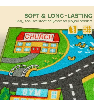 Alfombra Infantil Carretera de Ciudad 160x100 cm Alfombra Educativa Antideslizante para Gateo y Jugar con Coches