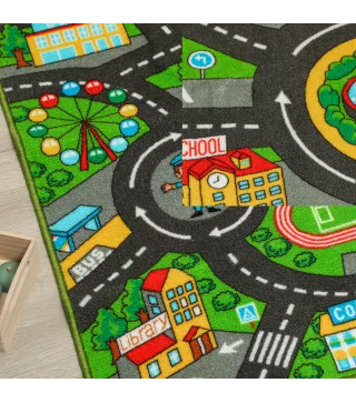 Alfombra Infantil Carretera de Ciudad 160x100 cm Alfombra Educativa Antideslizante para Gateo y Jugar con Coches