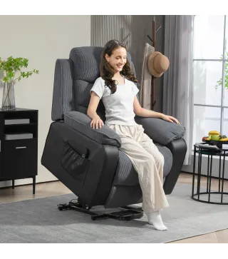 Sillón Relax Reclinable Eléctrico Levanta Personas con Mando a Distancia Puerto USB y Bolsillos Laterales Gris Oscuro