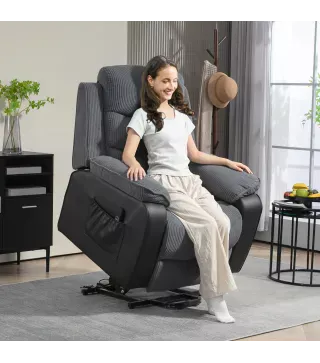 Sillón Relax Reclinable Eléctrico Levanta Personas con Mando a Distancia Puerto USB y Bolsillos Laterales Gris Oscuro