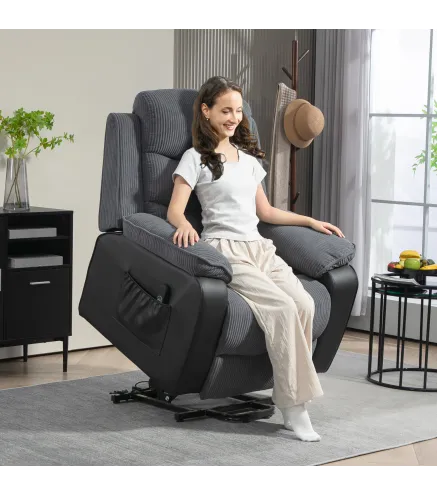 Sillón Relax Reclinable Eléctrico Levanta Personas con Mando a Distancia Puerto USB y Bolsillos Laterales Gris Oscuro