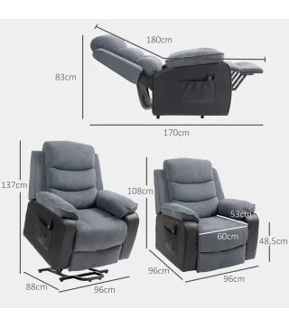 Sillón Relax Reclinable Eléctrico Levanta Personas con Mando a Distancia Puerto USB y Bolsillos Laterales Gris Oscuro