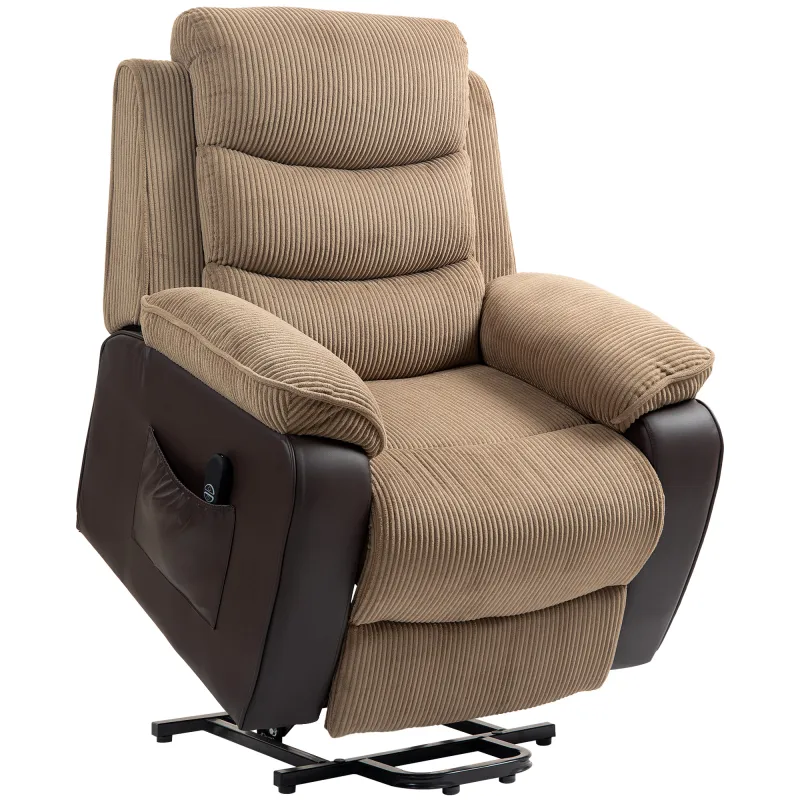 Sillón Relax Reclinable Eléctrico Levanta Personas con Mando a Distancia Puerto USB y Bolsillos Laterales Marrón