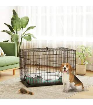 Jaula para Perros Plegable Transportín para Perros con 2 Puertas Bandeja Extraíble Asa de Transporte 90x57,5x62 cm Negro