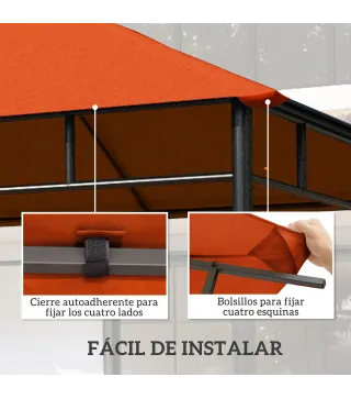 Techo de Repuesto para Cenador, 3x3 m, Cubierta de Repuesto con 8 Orificios de Drenaje, Ventilación y Protección UV, SOLO Toldo