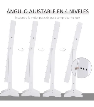 Espejo Joyero con 20 Luces LED Armario Joyero Reclinable con Guardajoyas Anillos Pendientes Collares 40x37x146 cm Blanco