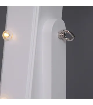 Espejo Joyero con 20 Luces LED Armario Joyero Reclinable con Guardajoyas Anillos Pendientes Collares 40x37x146 cm Blanco