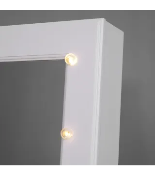 Espejo Joyero con 20 Luces LED Armario Joyero Reclinable con Guardajoyas Anillos Pendientes Collares 40x37x146 cm Blanco