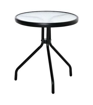 Mesa de Jardín Redonda Mesa de Café Exterior con Tablero de Cristal Decorativo y Marco de Metal para Patio Terraza Balcón Ø50x55