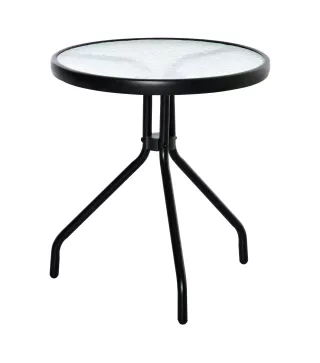 Mesa de Jardín Redonda Mesa de Café Exterior con Tablero de Cristal Decorativo y Marco de Metal para Patio Terraza Balcón Ø50x55