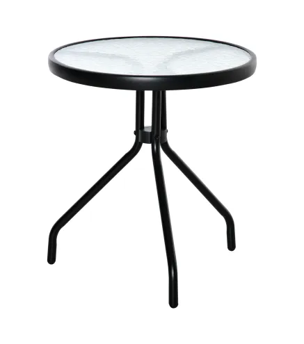 Mesa de Jardín Redonda Mesa de Café Exterior con Tablero de Cristal Decorativo y Marco de Metal para Patio Terraza Balcón Ø50x55