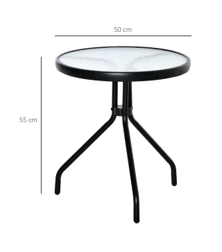Mesa de Jardín Redonda Mesa de Café Exterior con Tablero de Cristal Decorativo y Marco de Metal para Patio Terraza Balcón Ø50x55
