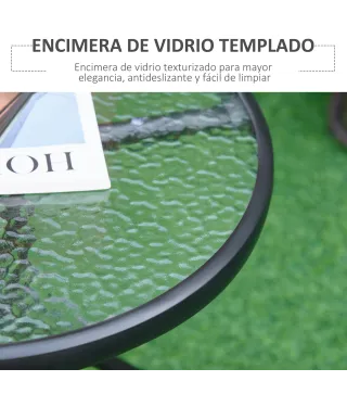 Mesa de Jardín Redonda Mesa de Café Exterior con Tablero de Cristal Decorativo y Marco de Metal para Patio Terraza Balcón Ø50x55