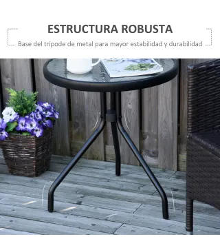 Mesa de Jardín Redonda Mesa de Café Exterior con Tablero de Cristal Decorativo y Marco de Metal para Patio Terraza Balcón Ø50x55