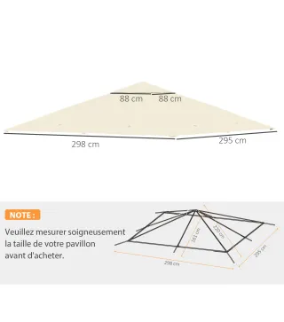 Toldo de Recambio 3x3 m con Orificios de Drenaje Ventilación y Protección UV Solo Toldo NO Incluye Marco Crema