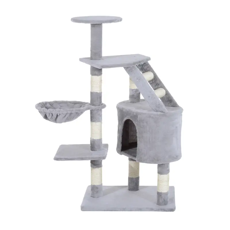 Torre para Gatos 55x40x125 cm con Postes Escalera Cueva Espaciosa Hamaca y Varias Plataformas Gris