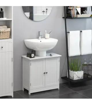 Mueble bajo Lavabo, Mueble de Baño con 2 Puertas y Estante Ajustable, Armario de Baño para Lavabo con o sin Pedestal, Estilo Mod