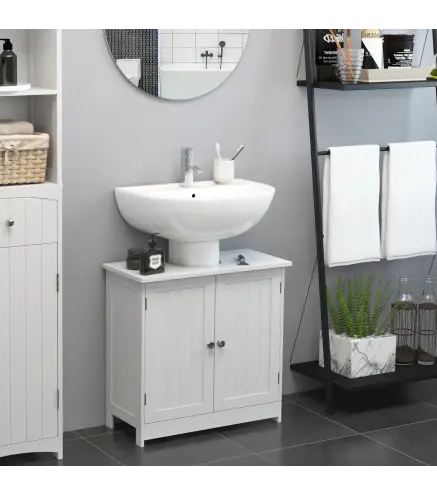 Mueble bajo Lavabo, Mueble de Baño con 2 Puertas y Estante Ajustable, Armario de Baño para Lavabo con o sin Pedestal, Estilo Mod