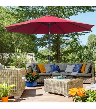 Sombrilla de Jardín Ø295x250 cm con Manivela Parasol Exterior con Mecanismo de Inclinación y Poste Desmontable de Metal para Ter